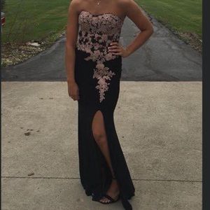 Strapless black and pink prom dress